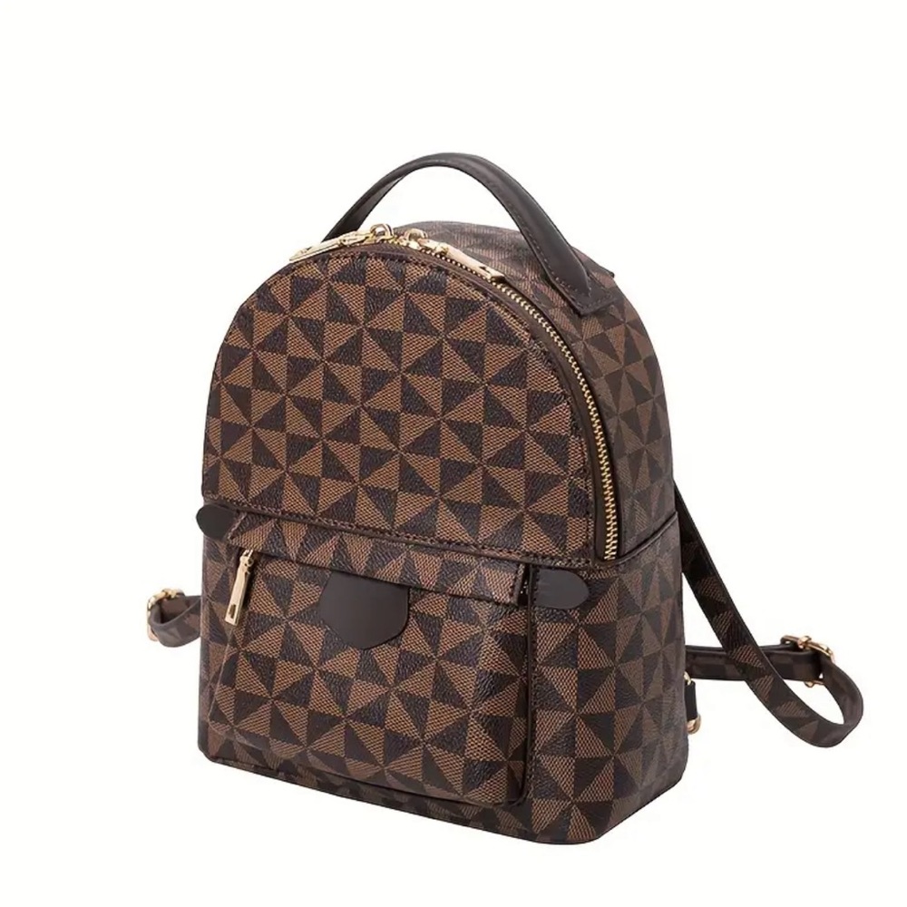 Brown Retro Geometric Pattern Structured Backpack - image 1